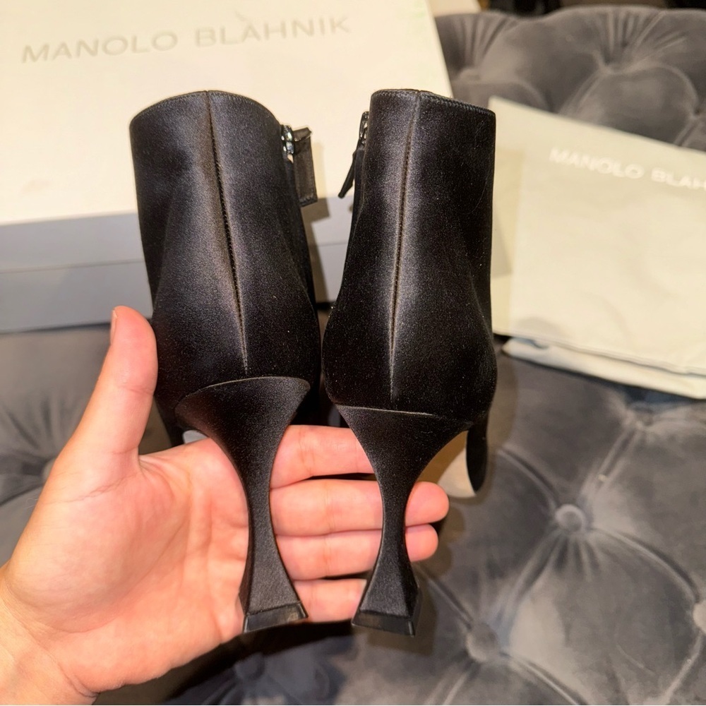 New Size 38.5 Manolo Blahnik Cantita Satin Black Ankle
Boots - Picture 7 of 11